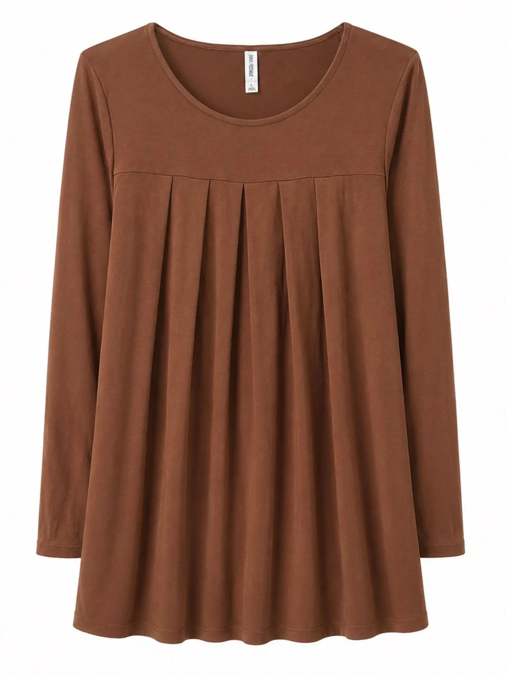 Zenana Premium Women's Brown Pleated Babydoll Long Sleeve Swing Top Size Large